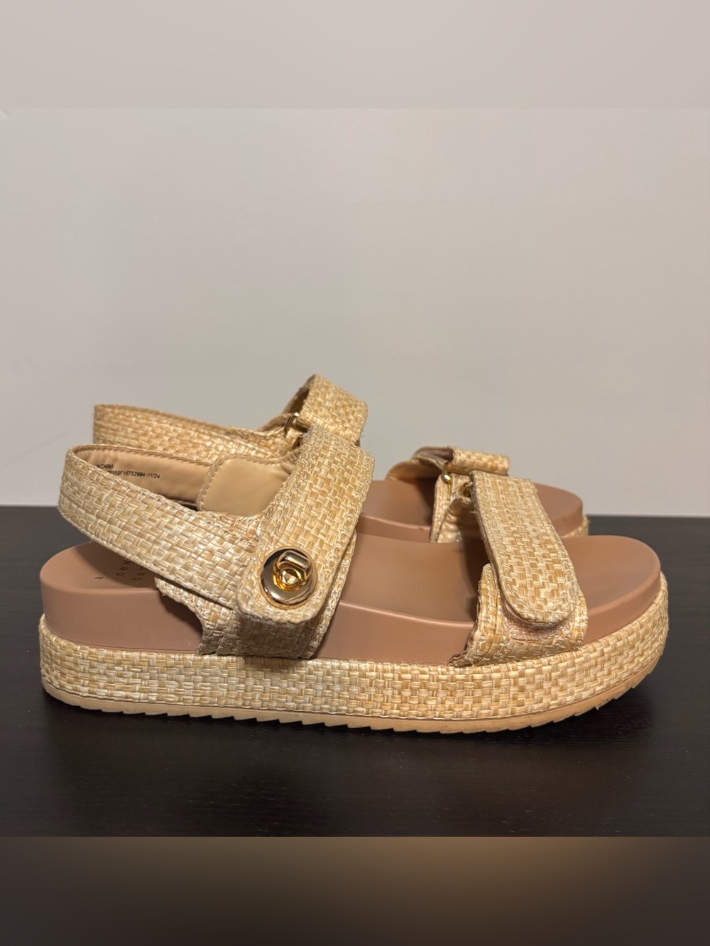 a new day Beige Woven Platform Sandals with velcro straps | Womens Sz 9